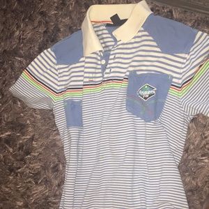 Striped white,baby blue,red,and bright green shirt